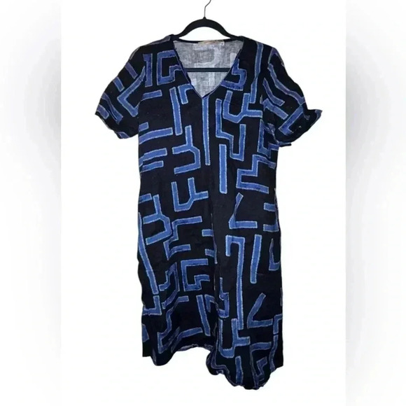 Blue geometric print La Fee Maraboutee short sleeve shift dress 42 - Picture 1 of 3